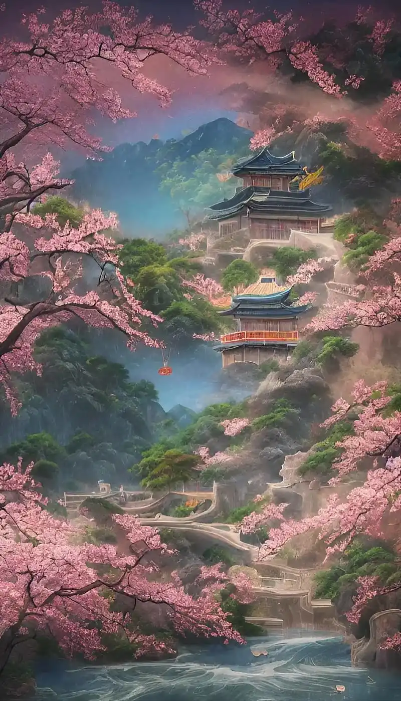 桃花山水画#抖音图文来了 热点图文来了 - 抖音