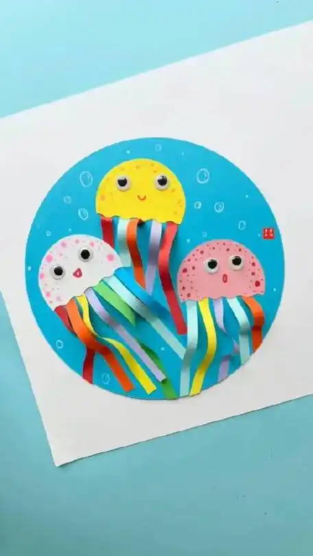 儿童创意拼贴画可爱的小水母#亲子手工 #秒懂创意的微博视频