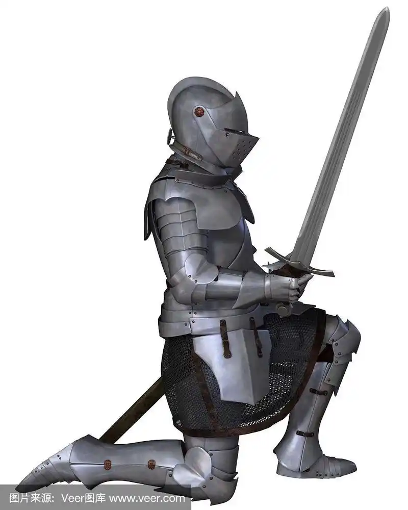 15世纪的中世纪骑士跪姿