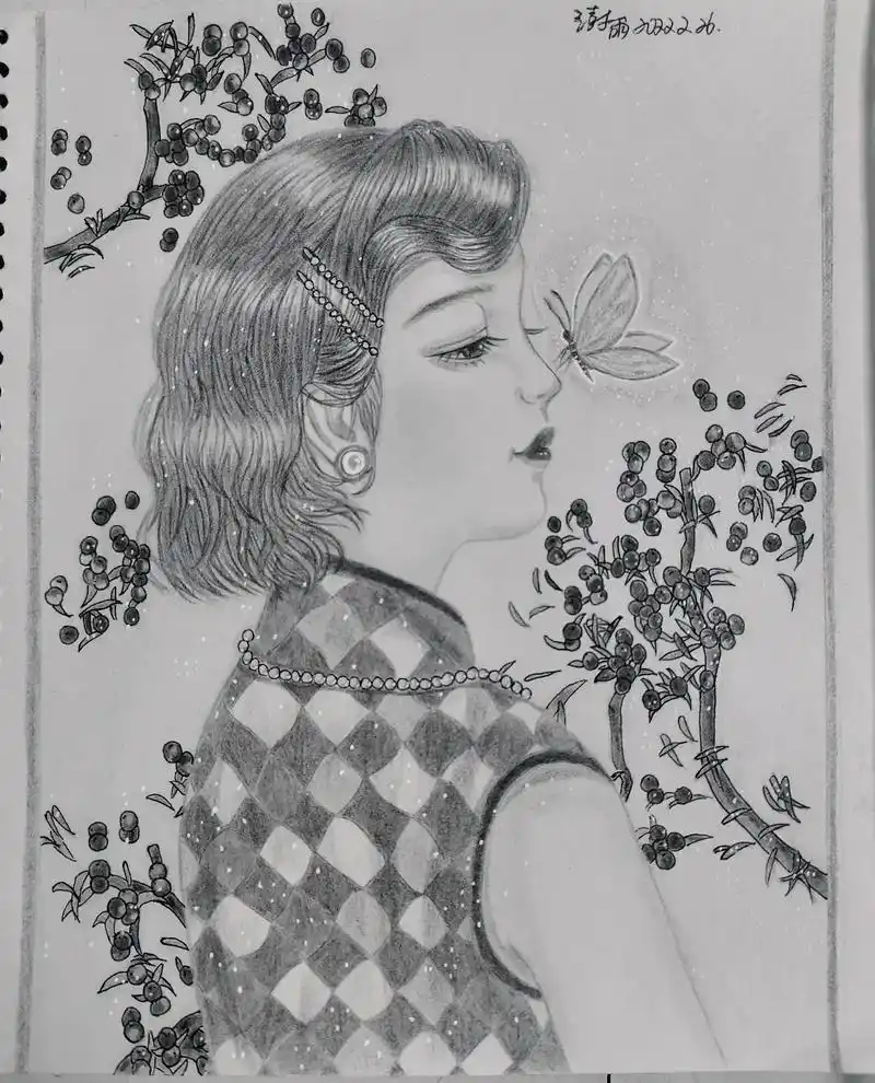 彩铅手绘人物#民国风旗袍 人生犹如穿旗袍,有了穿的韵味,没 - 抖音