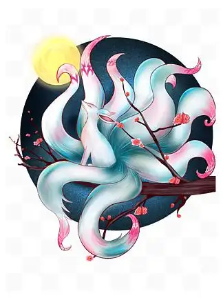 九尾狐九尾狐插画桃花狐狸卡通