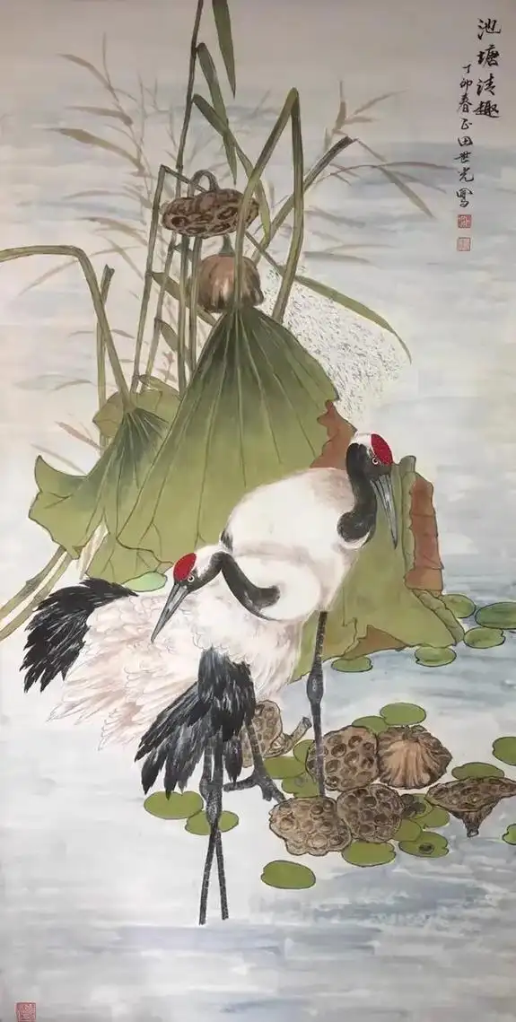 田世光 池塘清趣#国画 #花鸟画 #原创作品 - 抖音