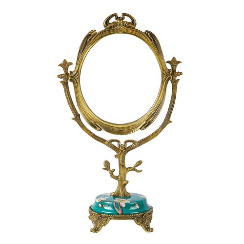 美式欧式黄铜梳妆镜子法式复古古典轻奢奢华随身化妆镜