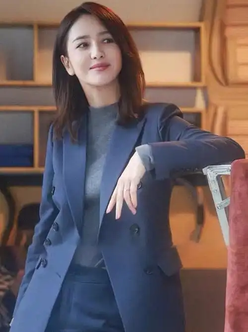 佟丽娅明星同款藏青色西装套装女春秋韩版秋款职业正装西服两件套