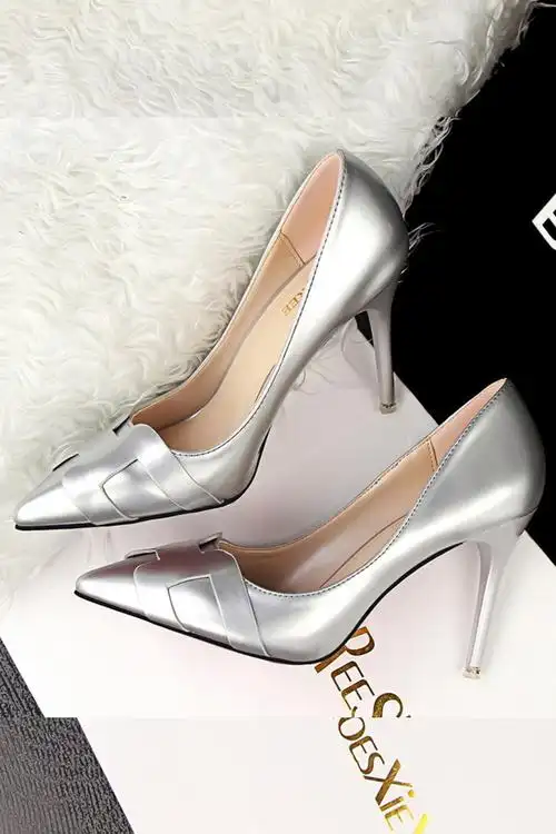 韩版新款时尚漆皮h浅口尖头单鞋简约夜店性感细跟职业ol高跟鞋