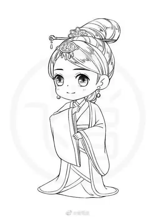 q版古风人物简笔画线稿古风也能萌萌哒by飞乐鸟6767676767