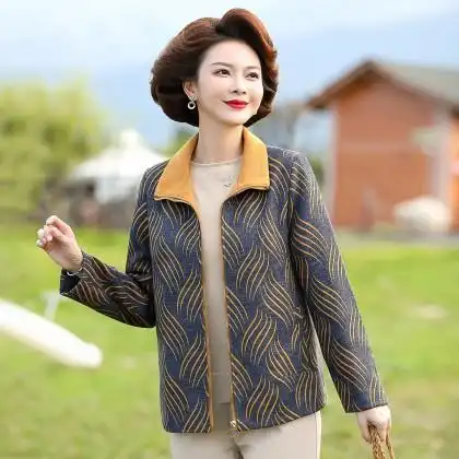 新款妈妈洋气上衣服中年女装春秋装夹克衫中老年春装休闲短款外套