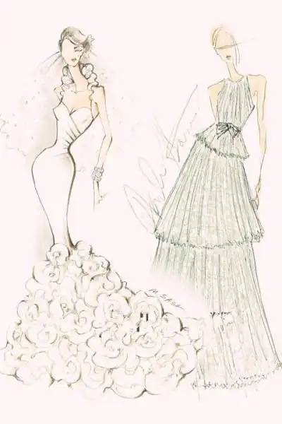 手绘插画 设计稿 线条的魅力 婚纱礼服 铅笔画 彩铅 0 408 20年不遇