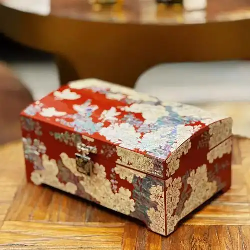 螺钿漆器首饰盒高档实木黄金珠宝收纳盒陪嫁订婚新婚结婚礼物复古