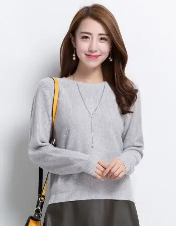 恒源祥羊绒衫女圆领秋冬针织衫套头纯羊绒短款高腰甜美纯色毛衣女tz