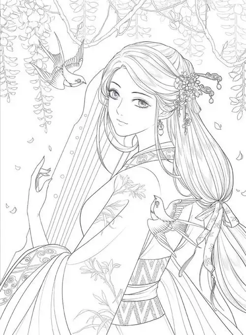 正版汉裳卿锦绣赋唯美古风涂色线描集飞乐鸟汉服主题涂色书美女人物