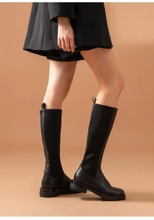 beautoday高筒靴女秋冬英伦靴子女长靴瘦瘦靴粗跟弹力靴女士长筒靴女