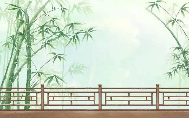 古风围栏竹林水墨竹子背景jpg插画