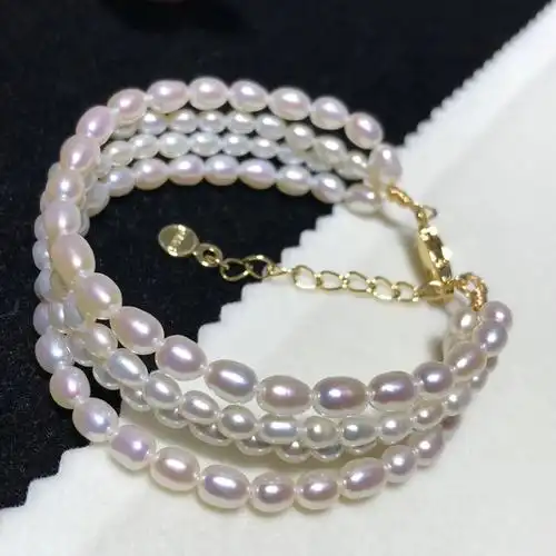 夏季清凉珍珠手链四层搭配3-4mm米型小珍珠美美休闲百搭现货批发