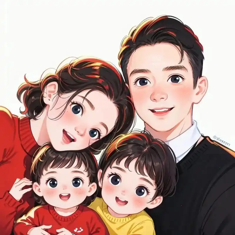 四口之家头像一女一儿图片  四口之家,幸福满满,温馨如春9393.