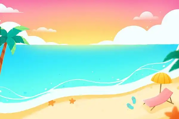 夏天海边卡通阳光沙滩背景插画卡通夏天背景插画