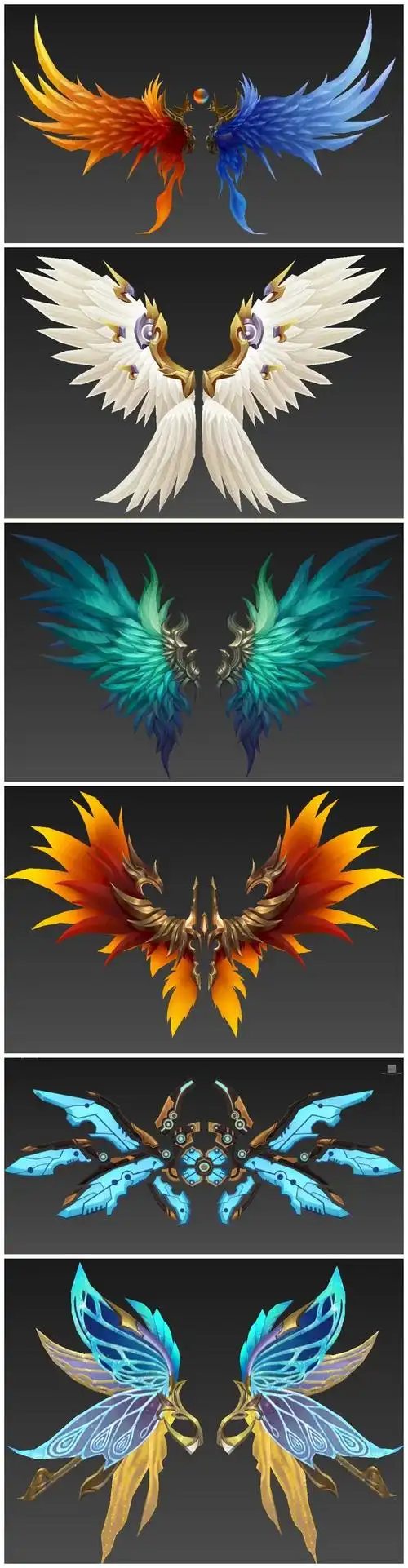 游戏美术资源国风角色科幻仙侠翅膀3d模型手绘贴图3dmax源文件cg原画