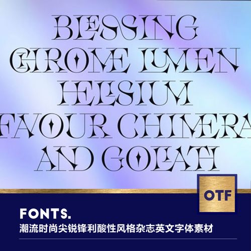 潮流尖锐锋利酸性风格杂志海报标题logo徽标设计衬线英文字体素材