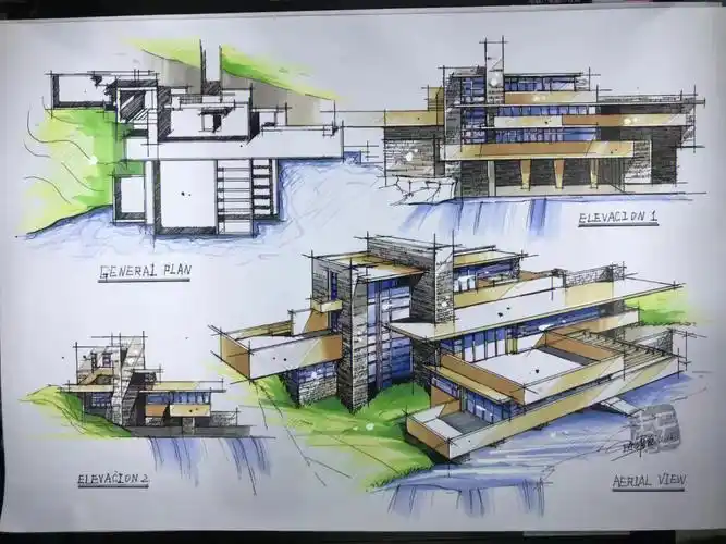 建筑-流水别墅fallingwater#云手绘云软件  #建筑手绘  #手绘 #设计