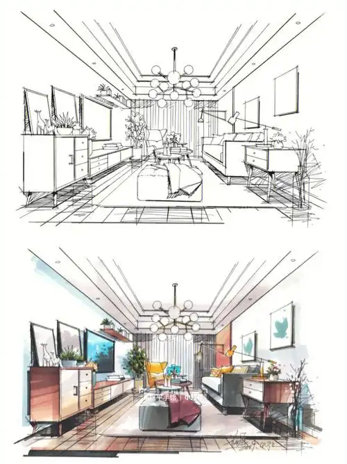 心心念室内设计手绘客厅02马克笔上色步骤图