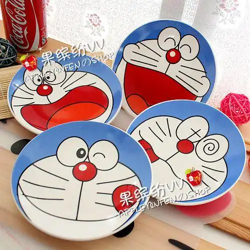 多啦a梦叮当猫机器猫 陶瓷 盘子 碟子 蘸料碟 平盘 餐具 饺子碟