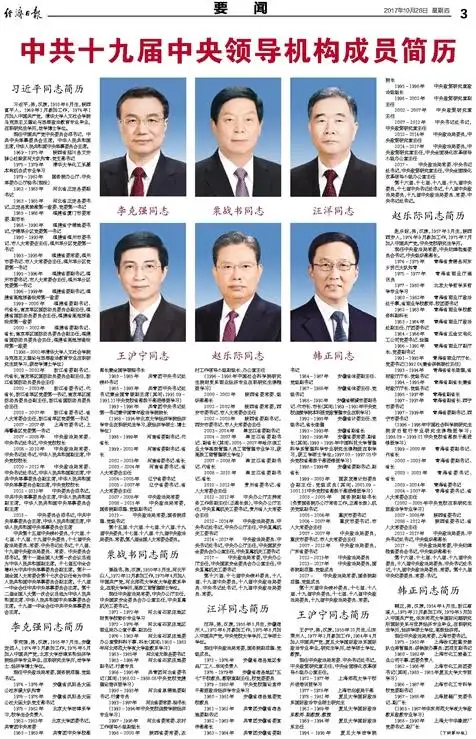 中共十九届中央领导机构成员简历