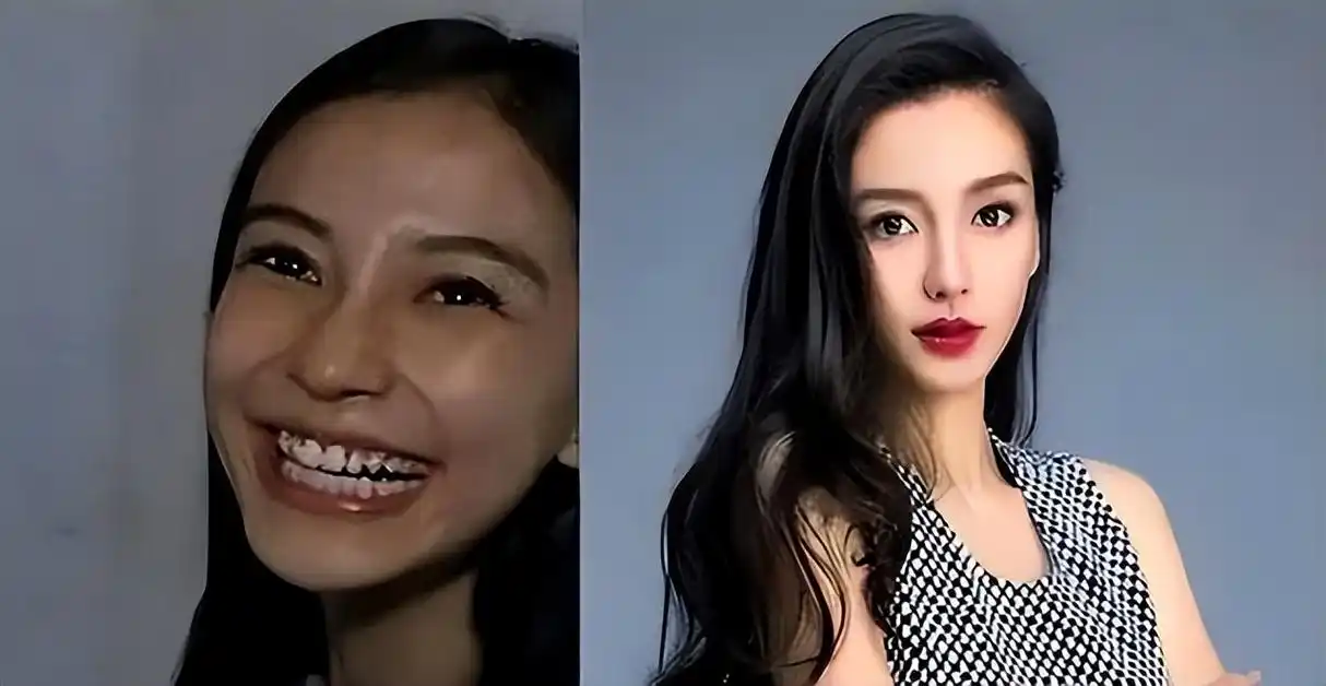 女明星化妆前后的对比图,卸妆后,肤色暗沉,年龄似乎是个谜