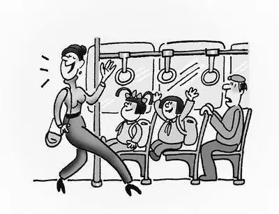 坐公交车的女孩简笔画