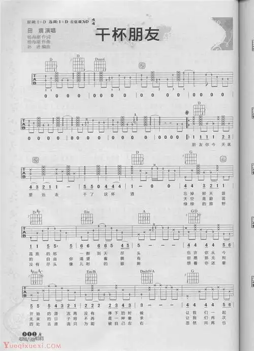 田震吉他曲谱 干杯朋友_吉他曲谱