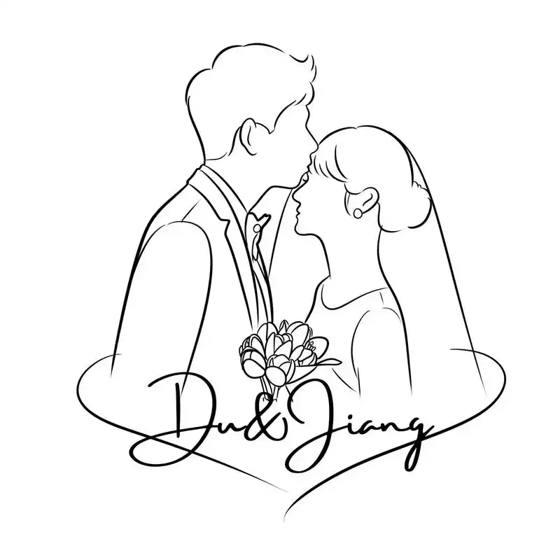 黑白线条简笔画婚礼请柬