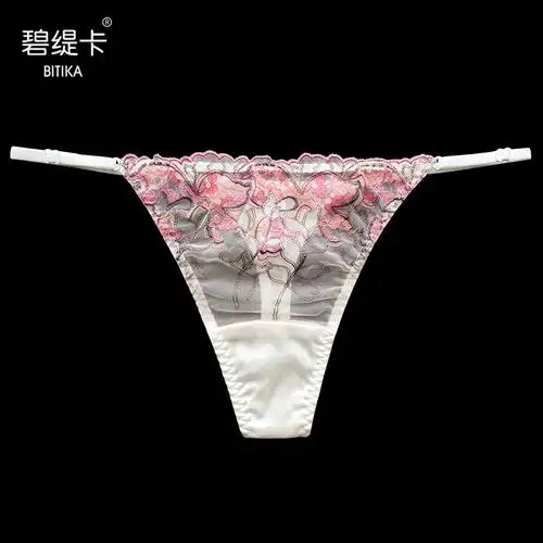 细带性感丁字裤 女裤 一根线无痕秋冬季 桑蚕丝低腰透明蕾丝内裤 头 -