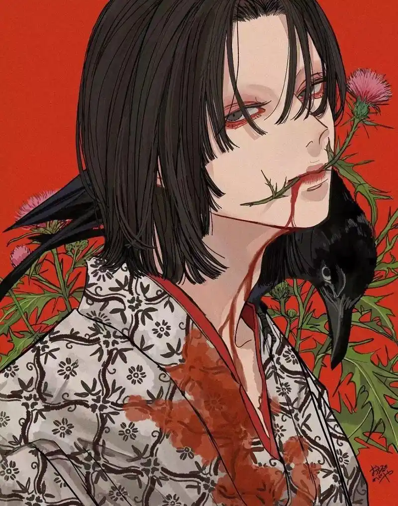 病娇风格人物插画   画师|kagoya1219 67#绘画素材# #插画# #绘画