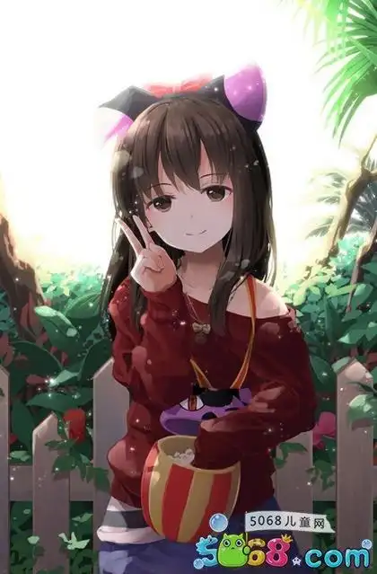 高兴的用手比耶-剪刀手少女动漫图片