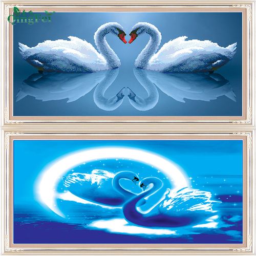 青飞5d精准印布心心相印十字绣天鹅湖浪漫月光爱人情侣结婚钻石画