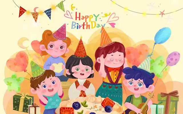 卡通生日会聚会儿童插画多人场景动物生日会