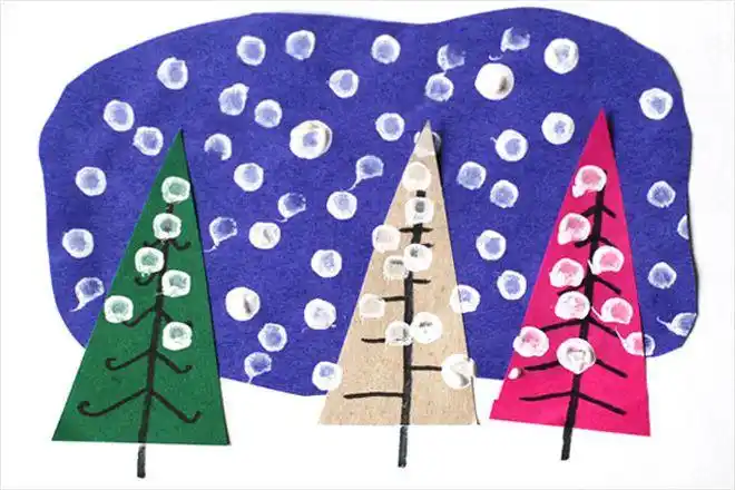 小班拼贴画棉签点画下雪了步骤图解