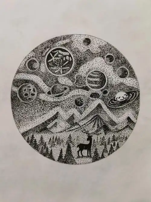 92世界地球日【分解教程】#黑白装饰画 #点绘 #插画   点点画快乐