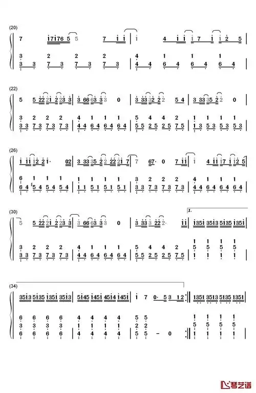 哪里都是你钢琴简谱-数字双手-周杰伦2