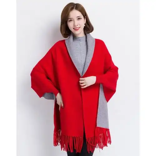 金菊女装春季披肩外套女士短款流苏披肩时尚百搭针织衫长袖开衫女款