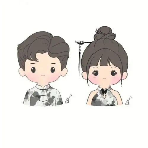 q版情侣头像古风水墨清冷男女生可爱头像