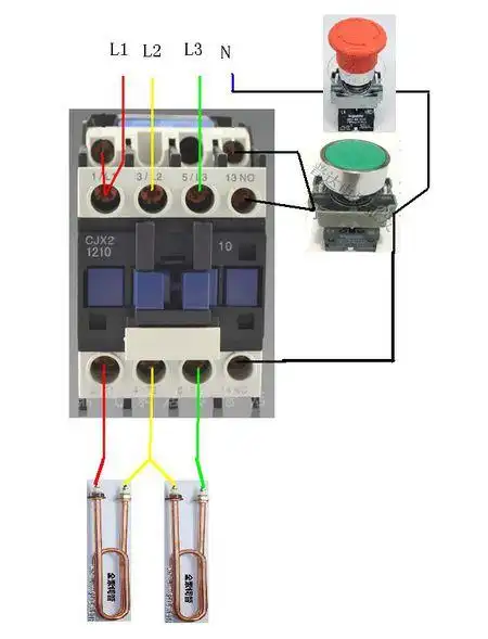 380v6千瓦两个加热管接触器接线图