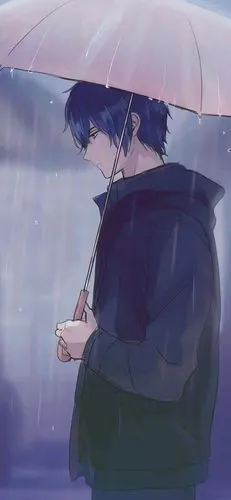 妍希壁纸雨中撑伞动漫男