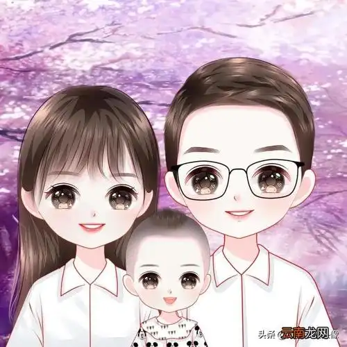 一家三口卡通头像手绘,一家三口的卡通全家福头像