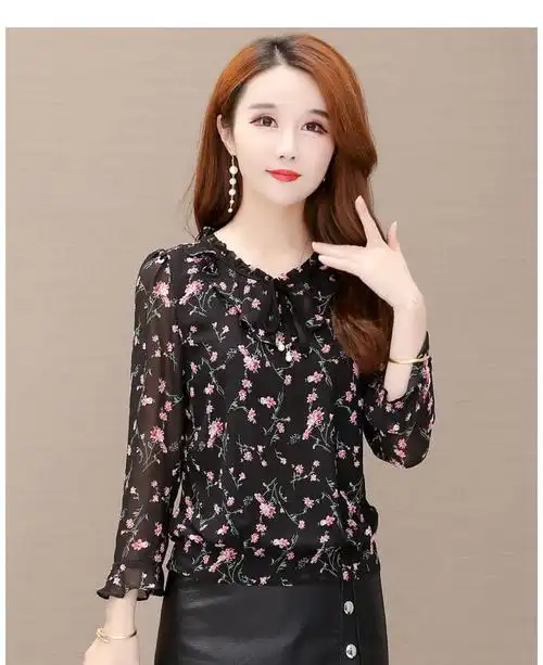 雪纺衫女春秋2020新款韩版时尚碎花洋气减龄短款小衫春季打底上衣