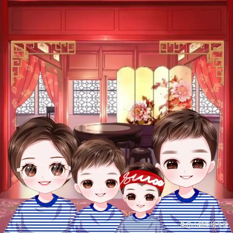 喜气满满过大年,一家四口卡通头像,可爱又好看