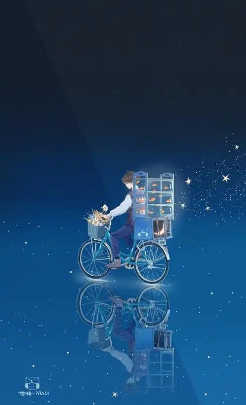 蓝色小清新手绘插画壁纸