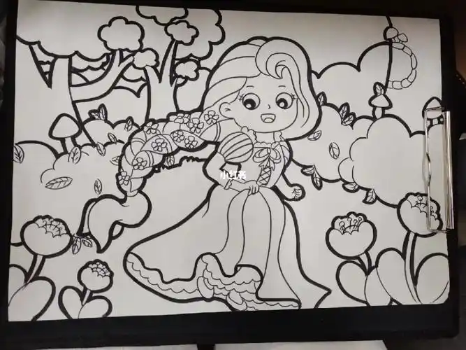 长发公主乐佩儿童画线稿