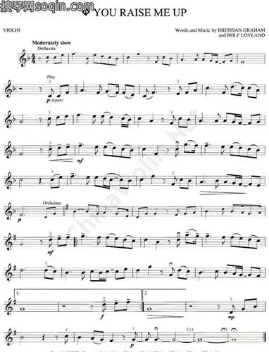急求:you raise me up的钢琴谱与小提琴谱还有简谱和中文翻译!
