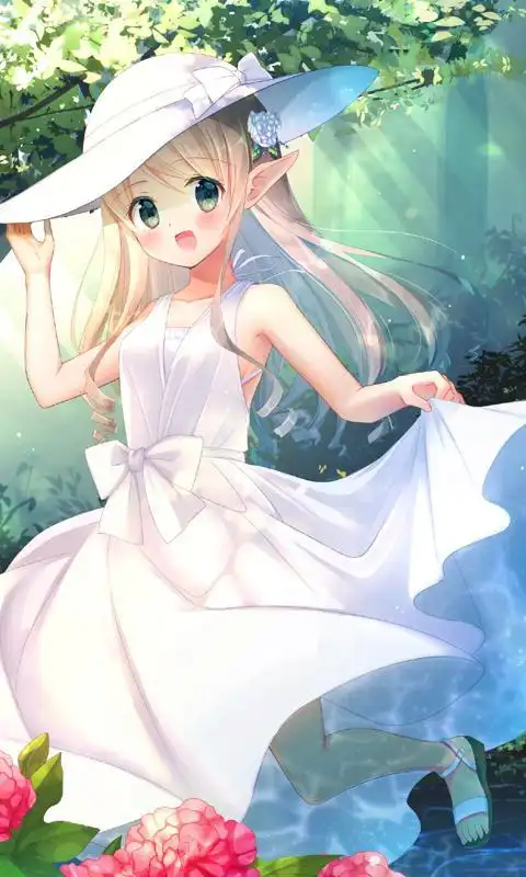 精美ins日系复古风壁纸动漫 穿白色连衣裙的动漫女孩 手机壁纸图片