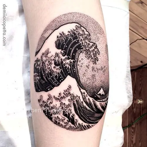 小腿浪花纹身手稿图案大全